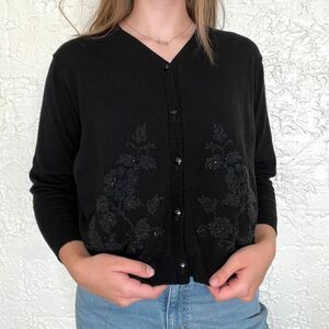 American Collection Cardigan Beaded Embroidered Women's S Black